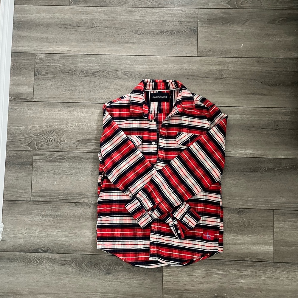 Calvin Klein Jeans Red and Black Casual Button Down Shirt